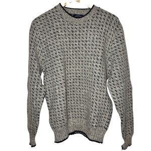 VTG Boathouse Row Fisherman Sweater Men Large Wool Knit Tan Gray Chunky Heritage